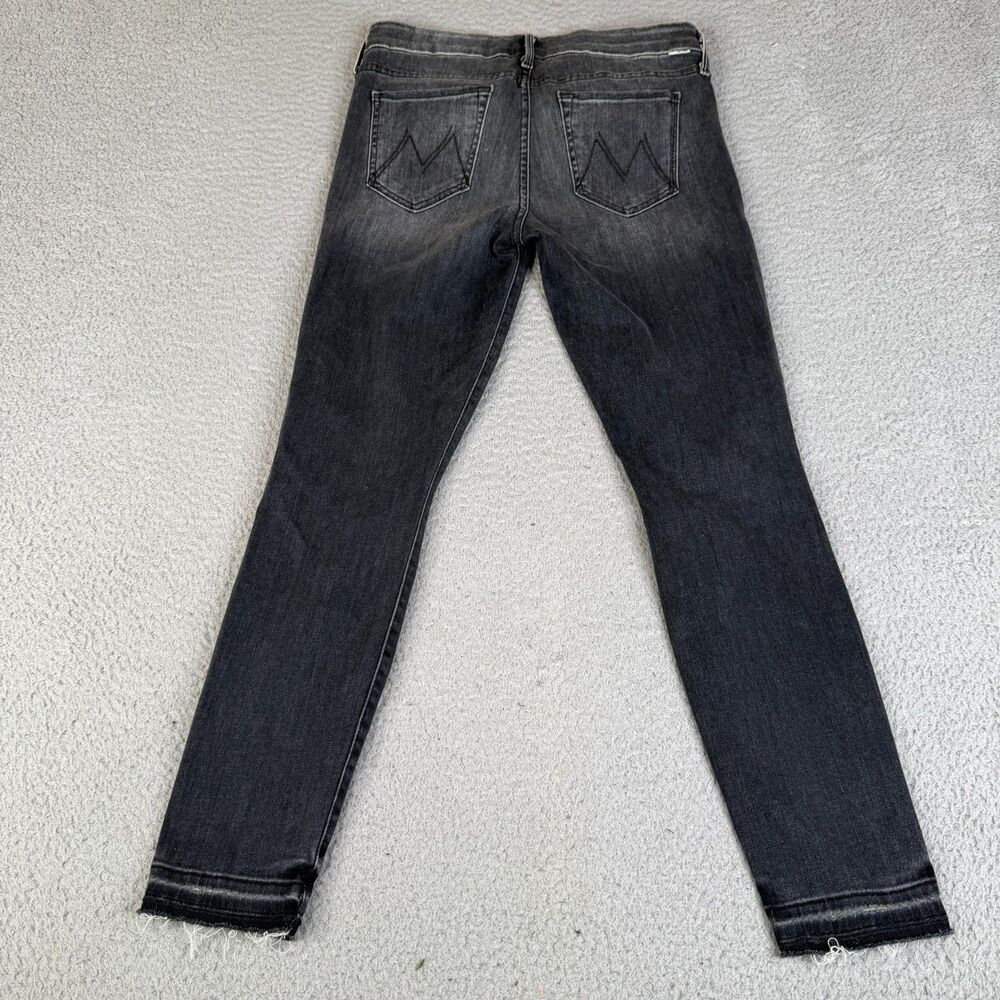 MOTHER Jean 29X27 Black Undone Hem Looker Ankle Mid Rise Skinny Stretch Raw Hem